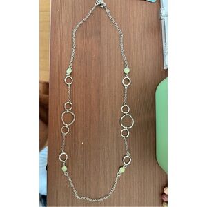 Banana Republic Silver sweater Necklace with Green Accents
